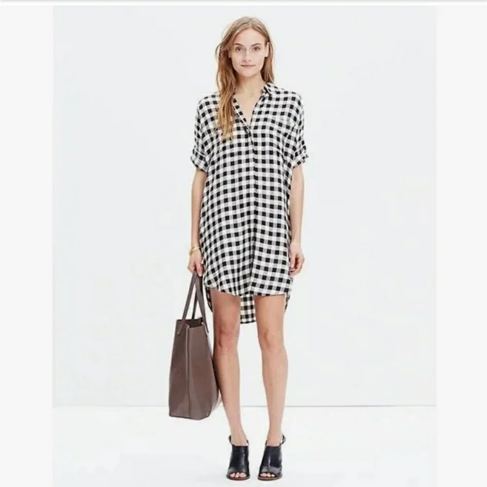 Madewell courier shirt dress white black buffalo plaid